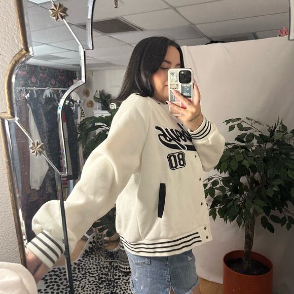 Edikted Cowboys Snap Front Varsity Jacket White Size Large - Picture 4 of 6